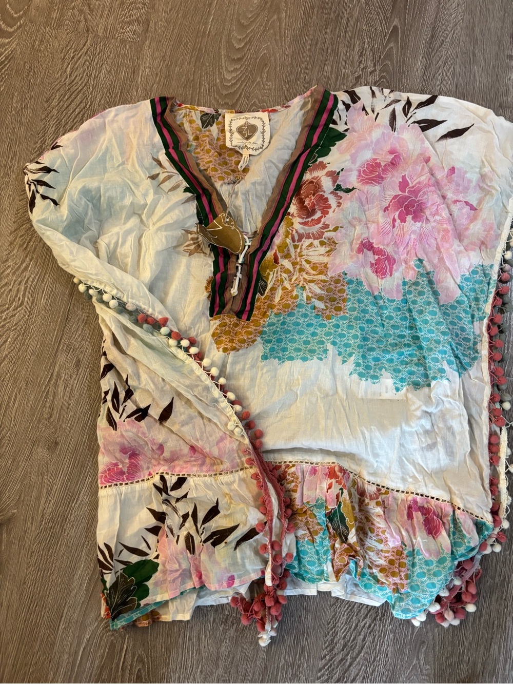 Boho Floral Pom-Pom V-Neck Womens Top - swimsuit coverup